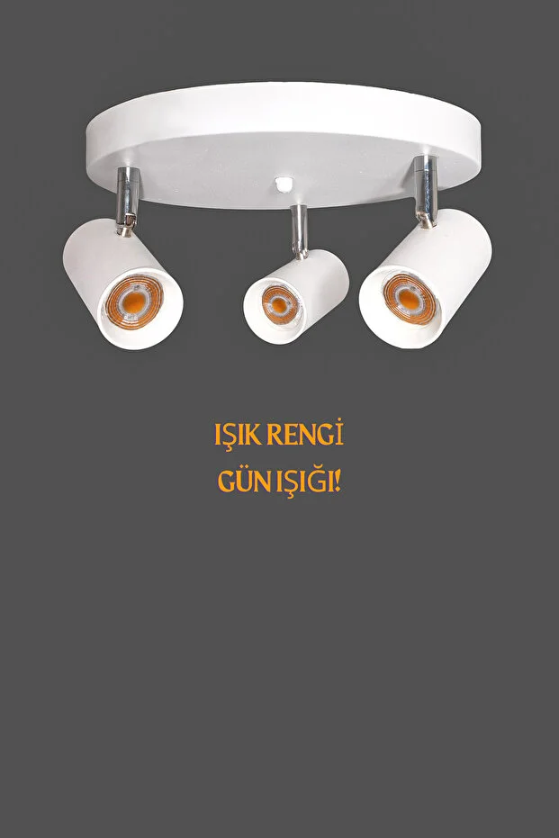 Spot Avize 360 Derece Dönebilen Modern Pratik Başlıklı Yuvarlak Model 3'lü Beyaz Avize (GÜN IŞIĞI)